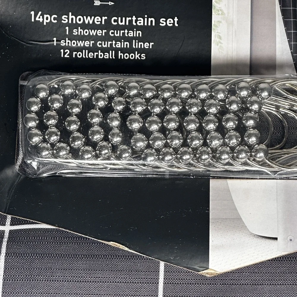 Jade Oake 14pc Modern Chic Grid Shower Curtain Set Gray White Bathroom Decor New